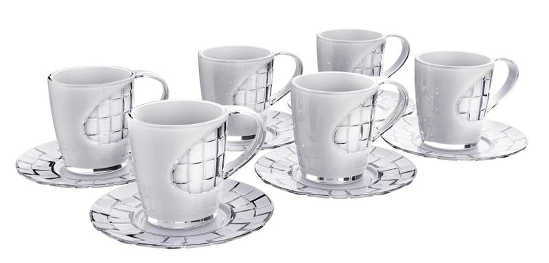 Kit Com 6 Canecas E Pires 250Ml Cor Cristal Chá Café Crippa Menor preço em Kit Com 6 Canecas E Pires 250Ml Cor Cristal Chá Café Crippa