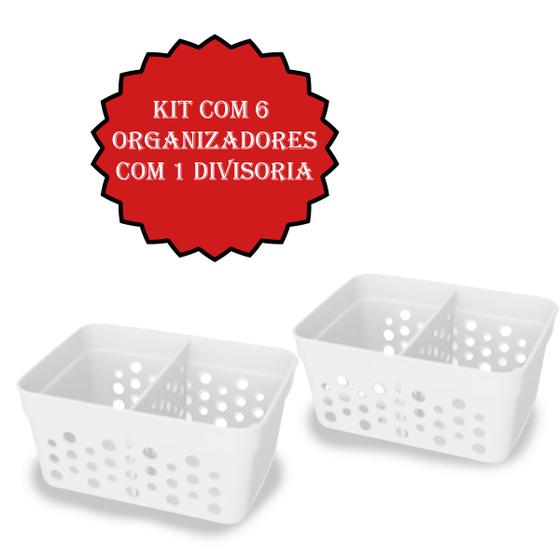 Imagem de Kit Com 6 Cestos Mini Multiuso Com 1 Divisória Verde/Rose/Preto/Marrom/Cinza/Azul/Branco
