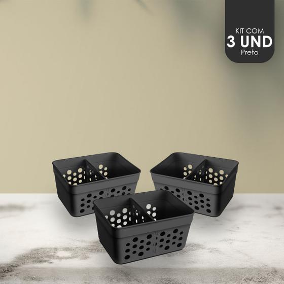 Imagem de Kit Com 6 Cestos Mini Multiuso Com 1 Divisória Verde/Rose/Preto/Marrom/Cinza/Azul/Branco