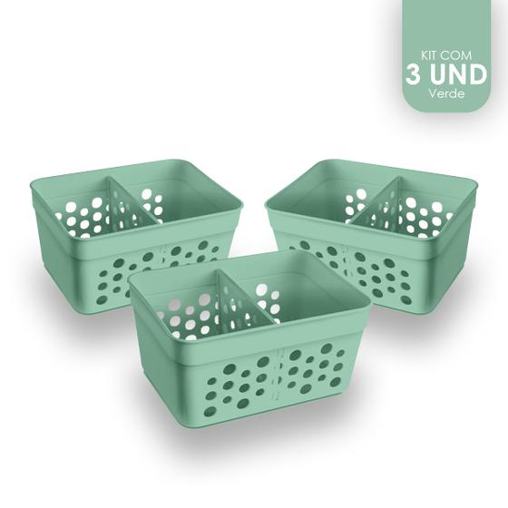 Imagem de Kit Com 6 Cestos Mini Multiuso Com 1 Divisória Verde/Rose/Preto/Marrom/Cinza/Azul/Branco