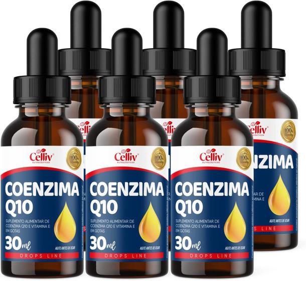 Imagem de Kit Com 6 - Coenzima Q10 100mg Por Porção e Vitamina E Sabor Menta em Gotas 30ml Celliv