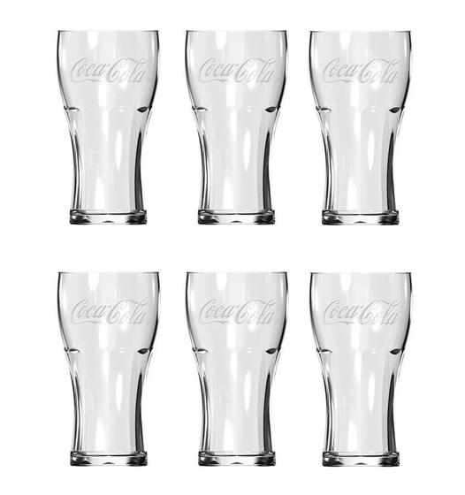 Imagem de Kit Com 6 Copos De Vidro Da Coca Cola Transparentes 300 Ml