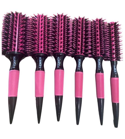 Imagem de Kit Com 6 Escovas Rosa Nuance  Com Cerdas Naturais De Javali + cerâmica