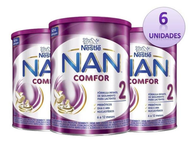 kit com 6 Fórmula Infantil NAN Comfor 2 800g Menor preço em kit com 6 Fórmula Infantil NAN Comfor 2 800g