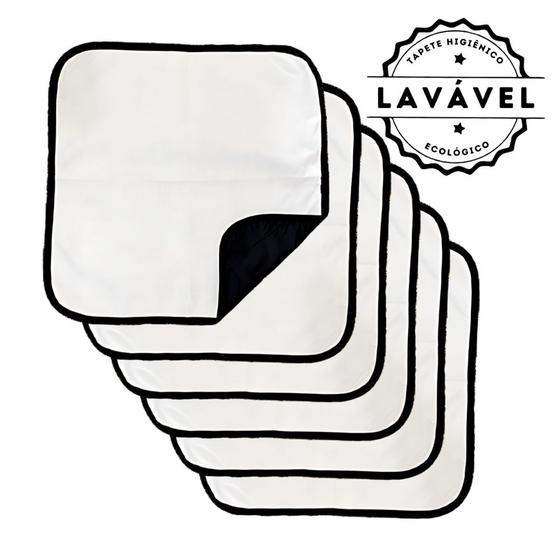 Imagem de Kit com 6 Fraldas de Câes p/Chão 45x45 Branco com borda Preta 200 Lavagens - Alta Absorção
