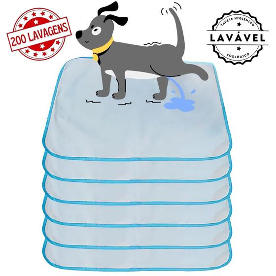 Imagem de Kit com 6 Fraldas de Câes p/Chão 70x50 Branco com borda Azul 200 Lavagens - Alta Absorção