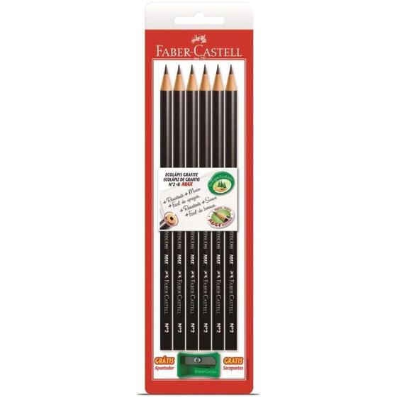 Imagem de Kit com 6 Lápis Grafite Nº 2B Redondo mais Apontador, FaberCastell, EcoLápis Max