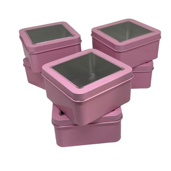 Imagem de Kit Com 6 Latinhas Rosa Com Visor Para Lembrancinha Aniversário