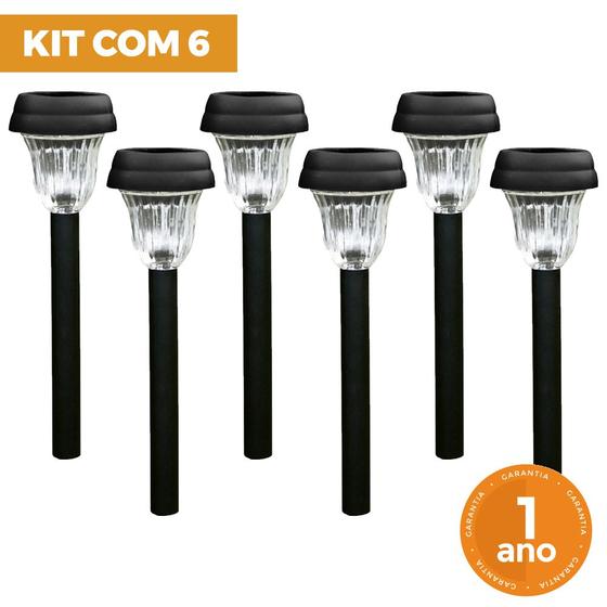 Imagem de Kit com 6 Luminária Balizadora Poste Solar ABS Espeto de Jardim - LED Branco Frio - Ecoforce