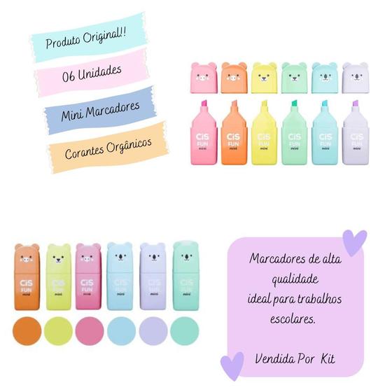 Imagem de Kit com 6 Mini Marca Texto Cores pasteis - Cis Fun