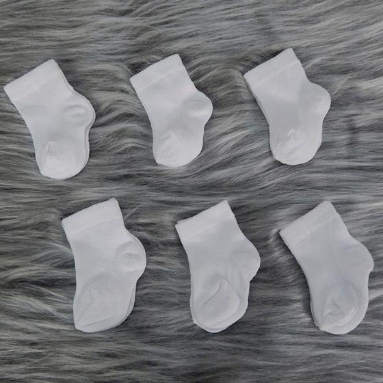 Kit com 6 pares de Meia Bebê Branco 0 a 3 Meses Menor preço em Kit com 6 pares de Meia Bebê Branco 0 a 3 Meses