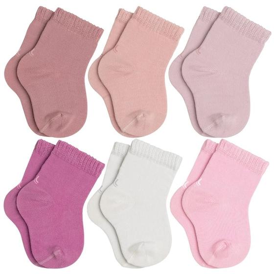 Imagem de Kit com 6 Pares de Meias Lupo Baby Cano Curto sem Estampa Básica Lisa Kids Infantil em Algodão Confortável 