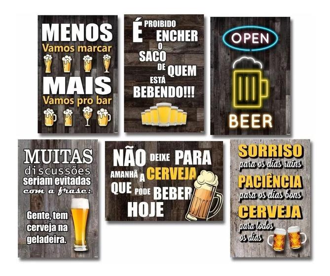 Imagem de Kit Com 6 Placas Decorativas Em Mdf - Frases Boteco Bebidas