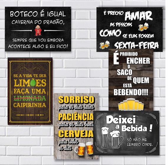 Imagem de Kit Com 6 Placas Em Mdf - Frases De Boteco - R+ Adesivos