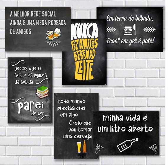 Imagem de Kit Com 6 Placas Em Mdf - Frases De Boteco - R+ Adesivos