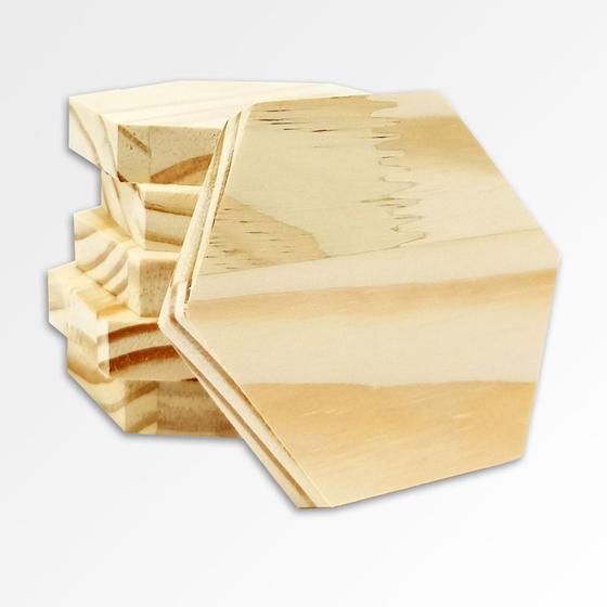 Imagem de Kit Com 6 Porta Copos Suporte Madeira Pinus Hexagonal Moai