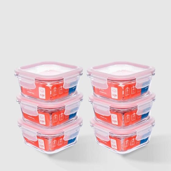 Imagem de Kit com 6 Potes de Vidro Herméticos Quadrados 520ml Invicta