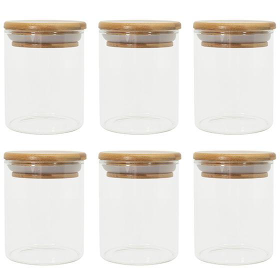 Imagem de Kit com 6 Potes de Vidro Porta Mantimento Hermético com Tampa de Bambu 200ml