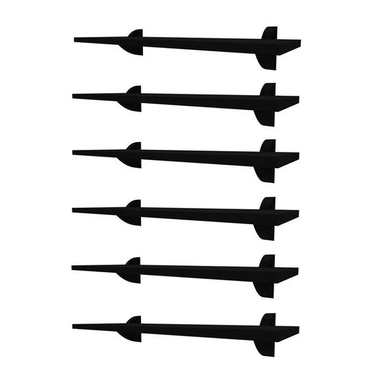 Imagem de Kit com 6 Prateleiras em MDP 20X40Cm Preta com Suporte
