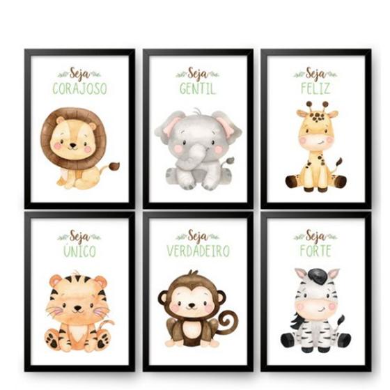 Imagem de Kit com 6 Quadros Decorativos Safari Baby Aquarela 20x30