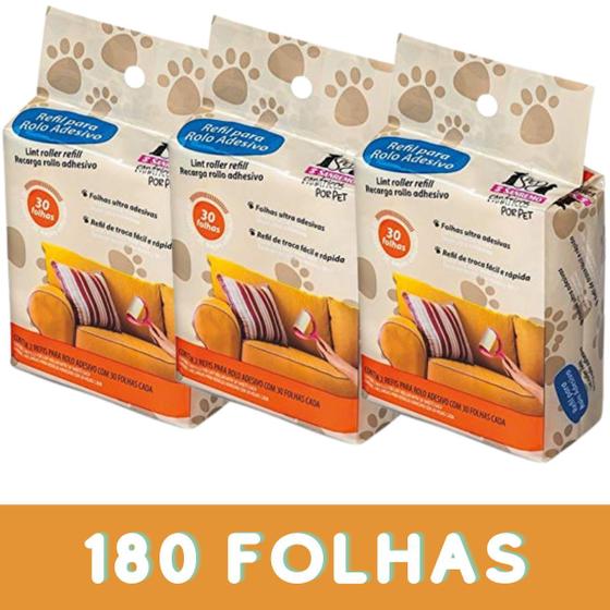 Imagem de Kit Com 6 Refil Para Rolo Adesivo Tira Pelos De Roupa Sofá Estofados 180 Folhas Sanremo