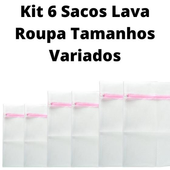 Imagem de Kit Com 6 Sacos De Lava Roupa 30x40 + 40x50 + 50x60