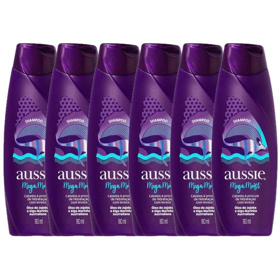 Imagem de Kit com 6 Shampoos Aussie Mega Moist Super Hidratação 180ml