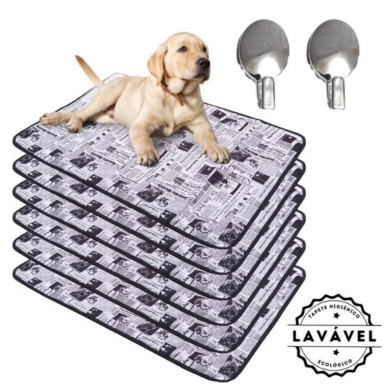 Imagem de Kit com 6 Tapetes Higiênicos 100x70 Jornal com ganchos 200 Lavagens para cães - 3 Camadas