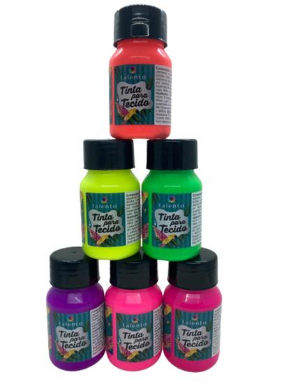 Imagem de Kit Com 6 Tintas De Tecido Neon - 37ml - Talento