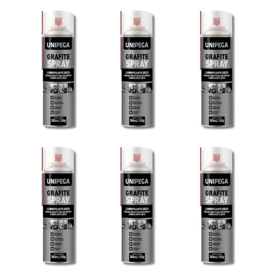 Imagem de Kit com 6 Unipega Grafite Spray Lata 300Ml/150G