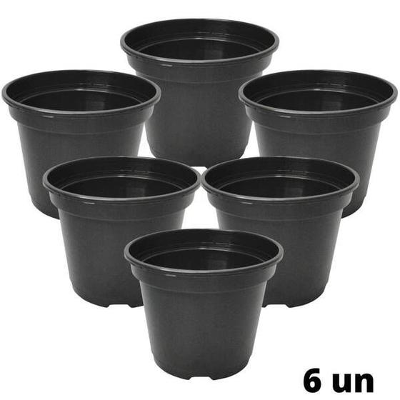 Imagem de Kit Com 6 Vasos Para Plantio P11 450 Ml Preto Injeplastec