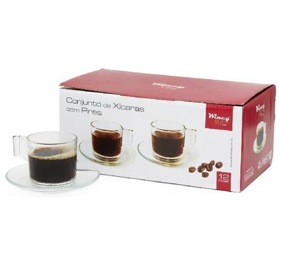 Imagem de Kit Com 6 Xícara E Pires Café 90 Ml Vidro Liso - 143094