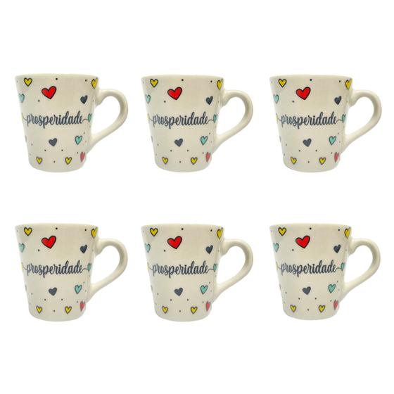 Imagem de Kit Com 6 Xicaras De Porcelana 110ml Com Palavras Motivacionais Para Café Chá Tulipinha