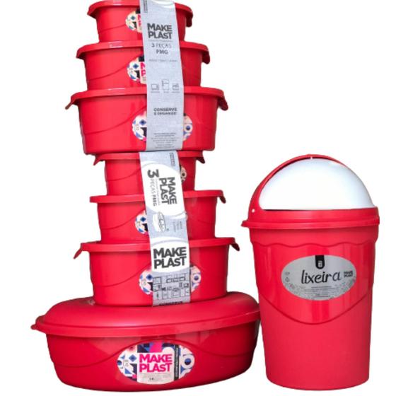 Imagem de Kit com 7 potes + uma lixeira de 3l! make plast