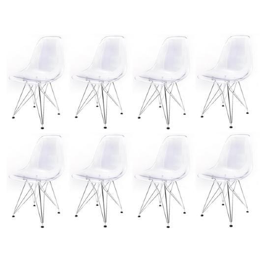 Imagem de Kit com 8 Cadeiras Eames Policarbonato Transparente Eiffel Cromada