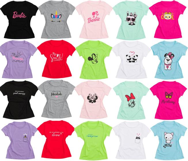 Imagem de kit com 8 camisetas baby look infantil/juvenil meninas