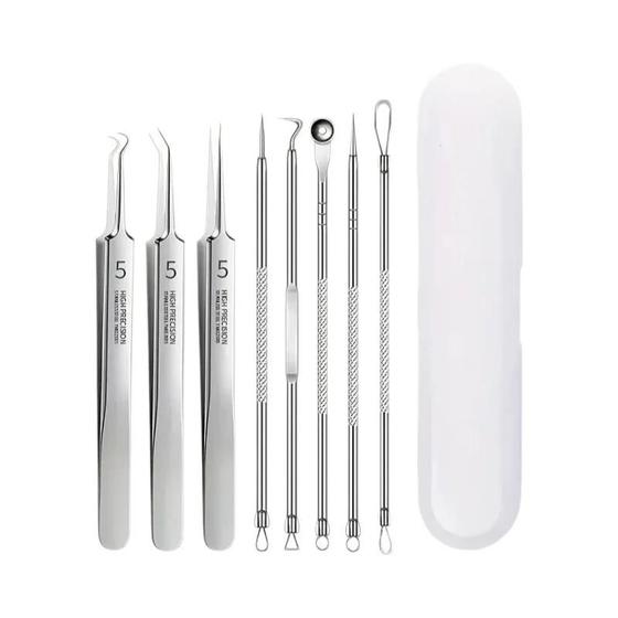 Imagem de Kit com 8 Ferramentas para Remoção de Cravos e Espinhas - Aço Inoxidável