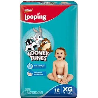 Imagem de Kit com 8 pacotes de fralda looping looney tunes jumbinho - tamanho xg 