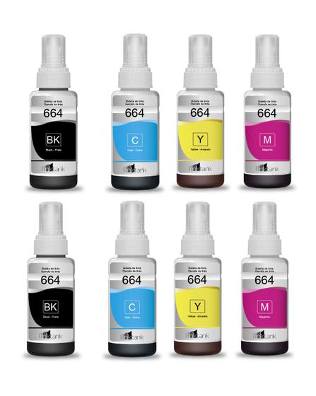 Imagem de Kit com 8 Tinta 70ml L110 L455 T664120 L1300 L455 bk c m y