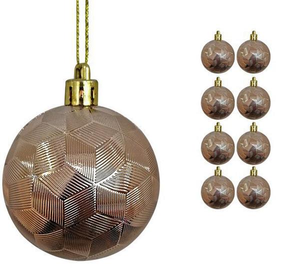 Imagem de Kit com 9 Bolas de Natal com Textura Geométrica Dourado 6 cm Ø