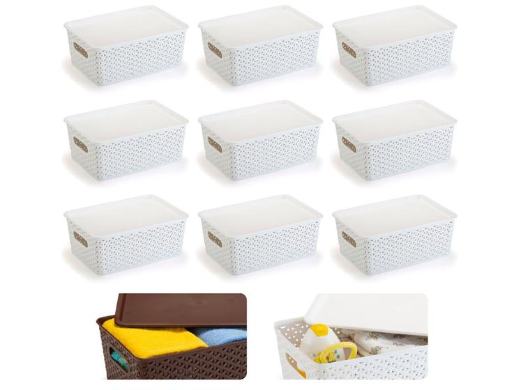 Imagem de Kit Com 9 Caixas Organizadoras Rattan Multiuso C/ Tampa 6,5L