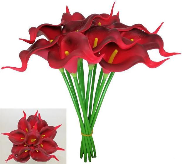 Imagem de Kit Com 9 Flores Artificiais Copos De Leite Vermelho