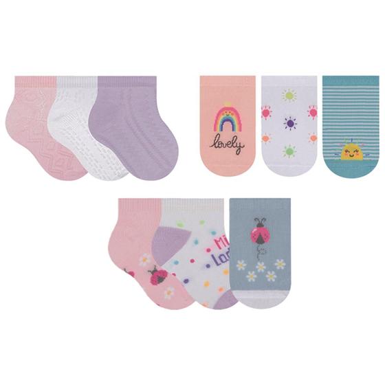 Imagem de Kit Com 9 Pares De Meias Lisas Para Crianças Kids Com Cano Baixo