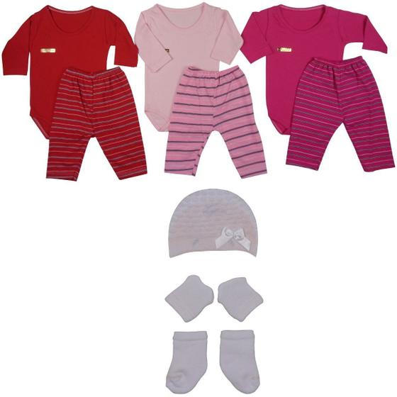 Imagem de Kit Com 9 Peças Bebê Recém-nascido Menina Body, Calça, Touca, Luva e Meia