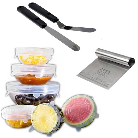 Imagem de Kit com 9 Peças de Cozinha e Confeitaria Espátulas Tampas de Silicone