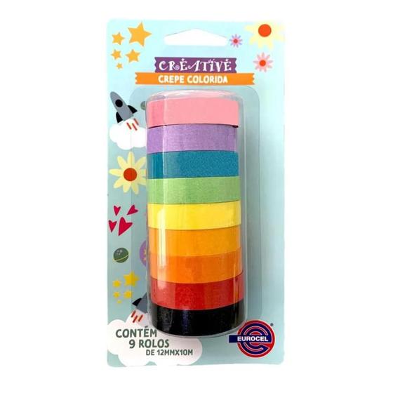 Imagem de Kit Com 9 Rolos de Fita Adesiva Crepe Colorida 12mmX10m