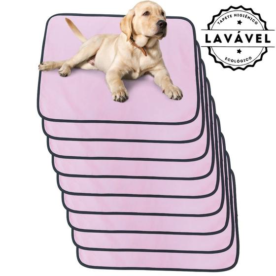 Imagem de Kit com 9 Tapetes Higiênicos 70x50 Rosa Laváveis para cães 200 Lavagens - Alta Absorção