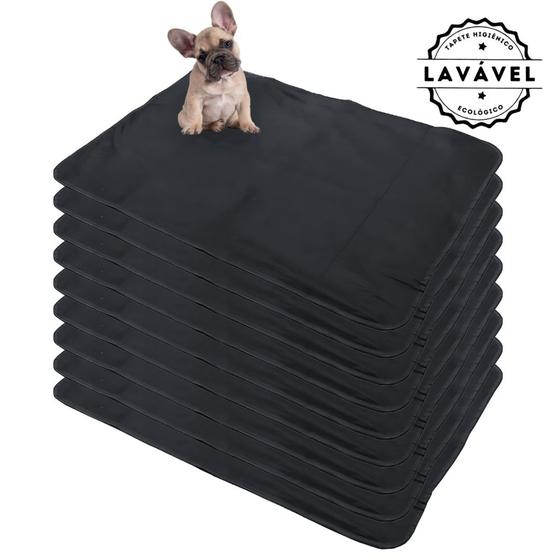 Imagem de Kit com 9 Tapetinhos Alta Absorção para Pets 100x70 Preto - 200 Lavagens - Ecológico