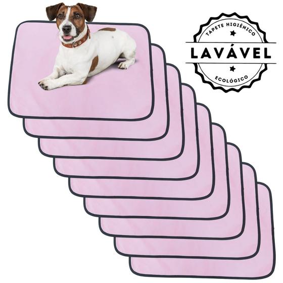 Imagem de Kit com 9 Tapetinhos Alta Absorção para Pets 70x50 Rosa 200 Lavagens Pee Dog