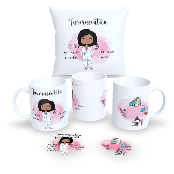 Imagem de Kit Com Almofada 30x30cm e Caneca de Porcelana Profissões Fofas